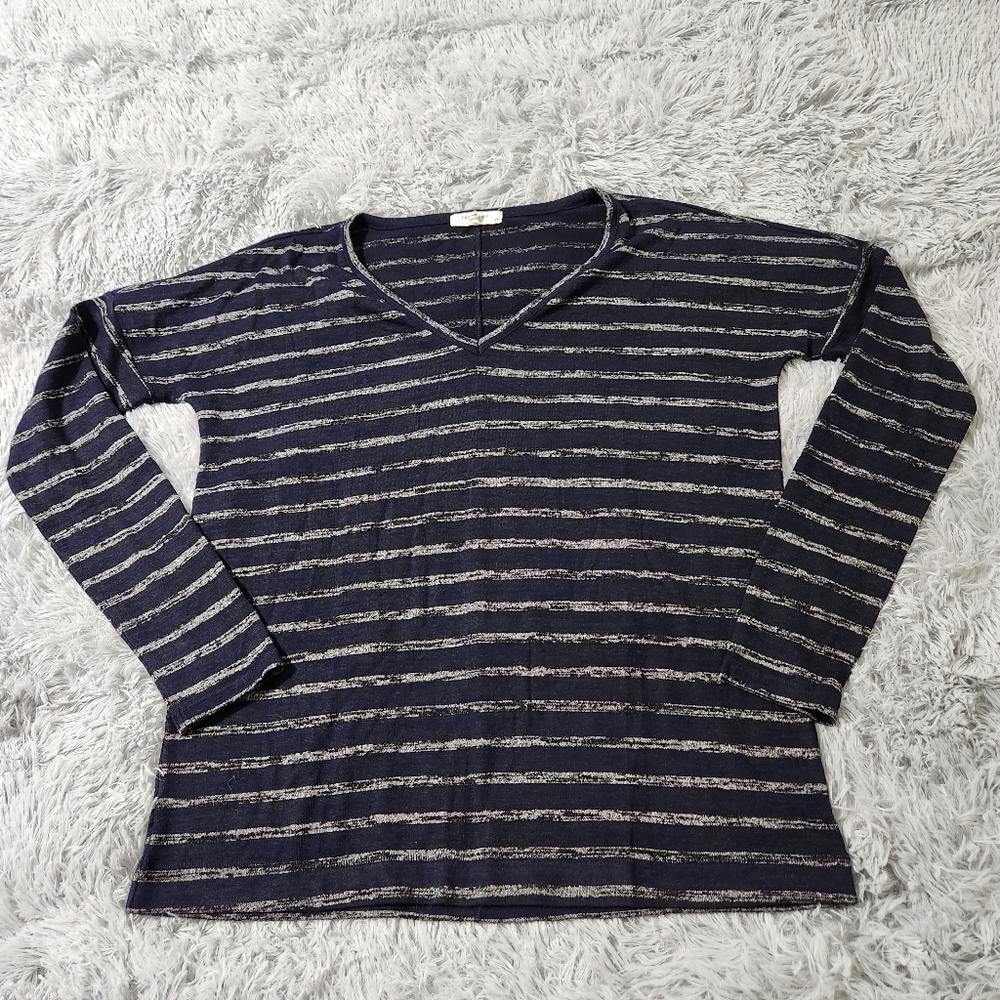 Rag & Bone Blue and Black and Gray Marl V-Neck Knit Shirt